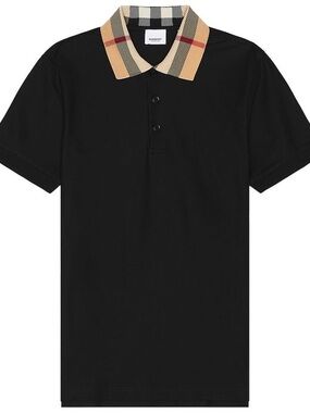 Burberry Black Polo with Signature Beige Check Collar size M and L